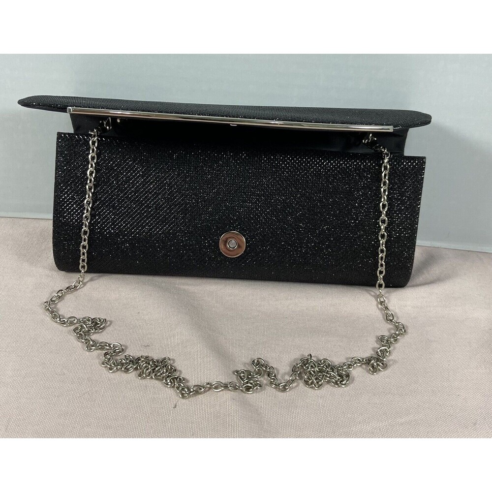 Women Black Glitter Evening Clutch Crossbody Or Handbags Purse - Picture 2 of 6